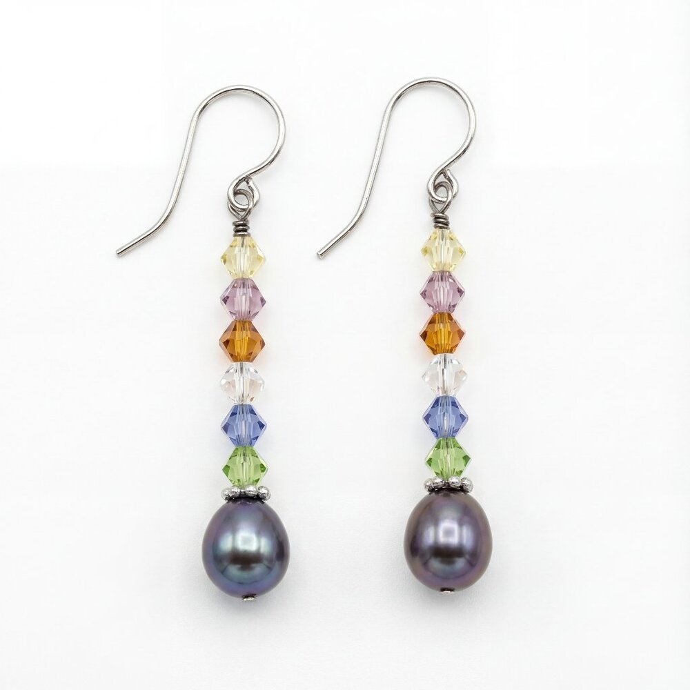 Swarovski Crystal & Blue Pearl 925 Sterling Drop Earrings - Picture 17 of 17